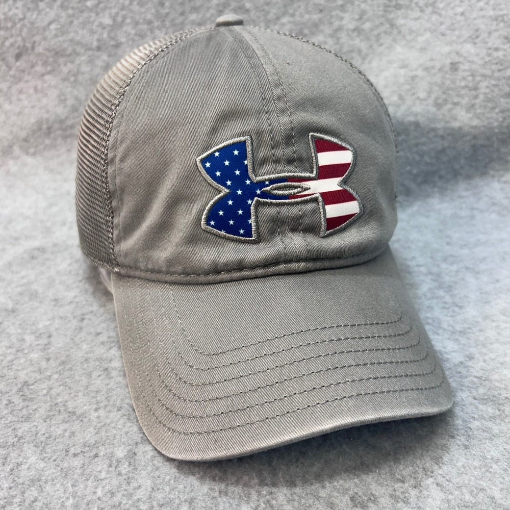Under Armour USA Flag Logo Mens Gray Trucker Hat Snapback Kanakuk‎ OSFA
